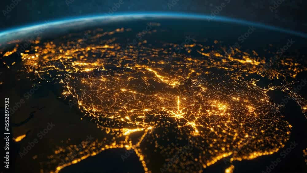 Poster A view of the Earth at night from space, ideal for use in presentations and media about global issues