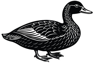 Outlined duck stands patiently as it gazes towards a bright future, a calm vector