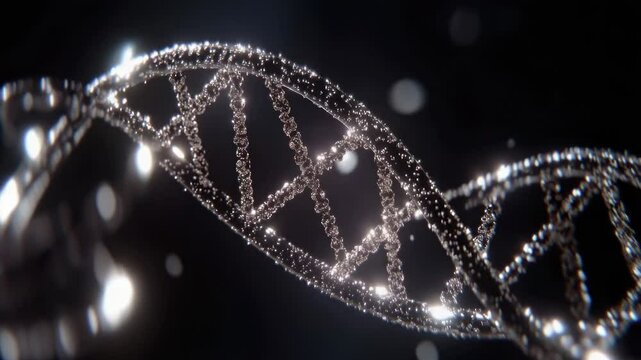 A microscopic view of two complementary DNA strands intertwined