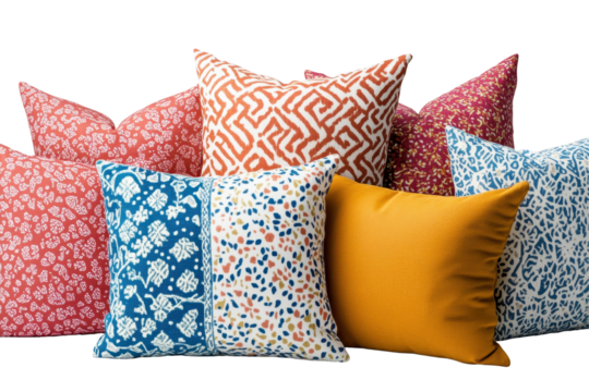 Decorative throw pillows in various colors and patterns add vibrant style to home decor in a light-filled room