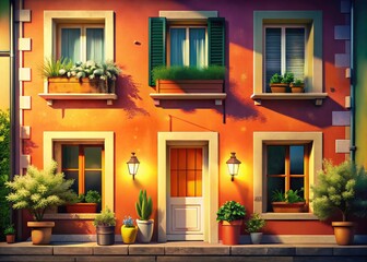 Fototapeta premium Charming Suburban House Exterior, Window Details, Residential Building Facade, Home Exterior Photography, Food Photography