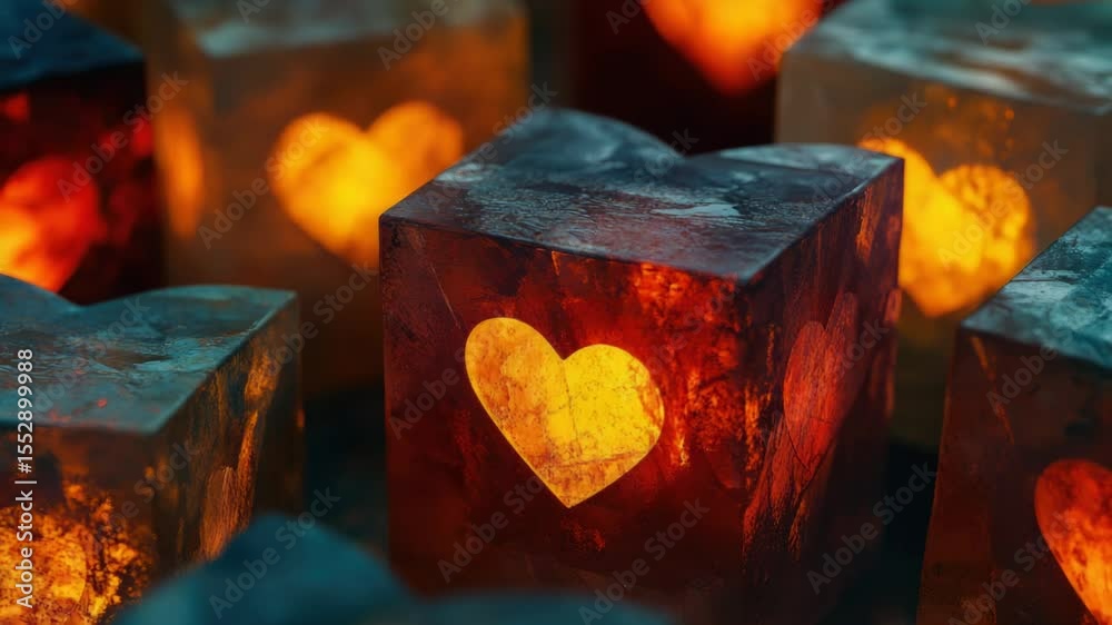 Aufkleber a close-up of a stack of cubes with a heart-shaped design on top, ideal for decorative or artistic p