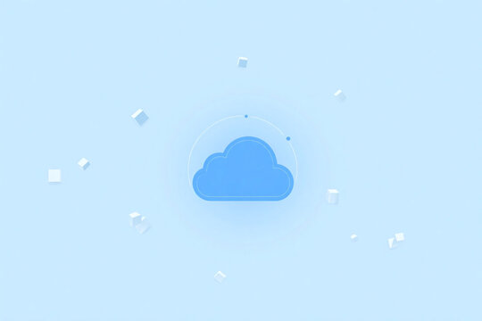cloud computing concept with a blue cloud on top of a stack of white blocks