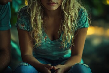 Couple therapy session with a counselor: Close-up view of the woman clients hands during a conversation with the psychologist to resolve relationship issues., Generative AI