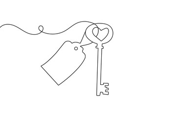 Key continuous one line drawing and minimalist style isolate outline vector illustration


