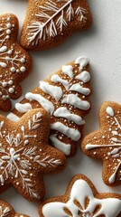 Deliciously decorated gingerbread cookies featuring festive shapes and intricate white icing patterns during the holiday season