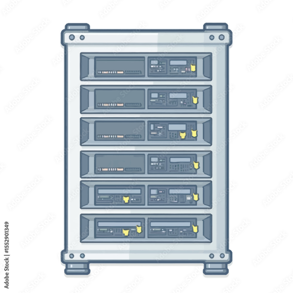Fototapete Illustration depicting a server rack with multiple devices, stacked and operational.