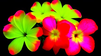 Obraz premium Vibrant Neon Flowers Closeup Botanical Art