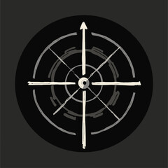 Stylized compass rose illustration with a circular background and abstract design elements.