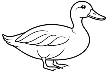 Outline illustration of a duck standing, showcasing detailed features, perfect for simple coloring and learning