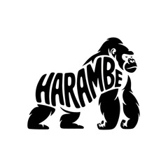 Fototapeta premium Harambe silhouette with bold typography emphasizing the gorilla's name in a striking design