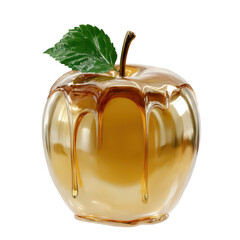 Golden Apple Dripping Honey isolated on a transparent background