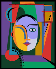 Colorful background, cubism art style,abstracts faces