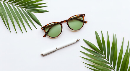 Isolated black frame sunglasses with dark lenses on a sandy beach