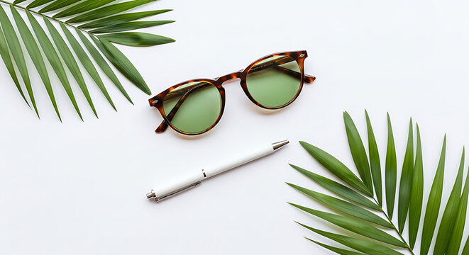 Isolated black frame sunglasses with dark lenses on a sandy beach