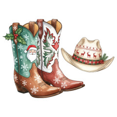 Christmas Cowboy Boots and Hat Set - Festive Western Wear