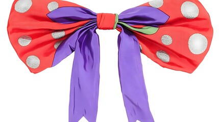 Red Polka Dot Bow Tie Purple Ribbon Festive Accessory