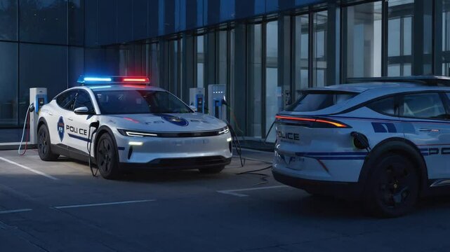 Electric police cars charging.