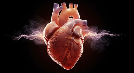 Detailed 3D Rendering of a Realistic Human Heart with Smoke Effect variation 4