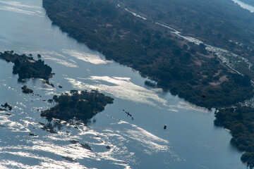 aerial view of Zambezi River near Victoria Falls National Park in Zambia
