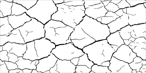 A close-up, high-contrast, black and white image of a cracked surface. The intricate network of cracks, ranging from thick, deep fissures to fine, branching lines, creates a stark and textured pattern