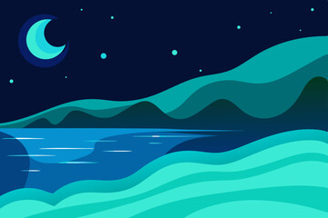 Serene Nightscape Tranquil Blue Mountains and Moonlit Lake