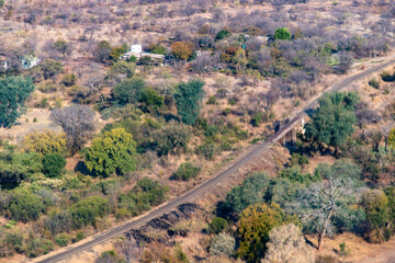 aerial view of railway and land near Victoria Falls National Park