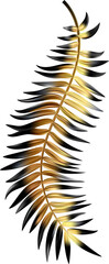 Gold and black palm leaves. Coconut metallic tree branch. Exotic realistic foliage. Branch decoration for luxury design. Botanical graphic element