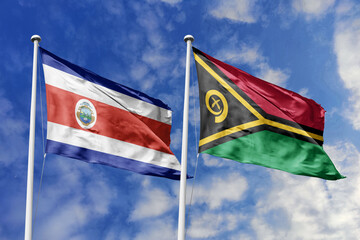 Flags of Costa Rica and Vanuatu Waving Harmoniously Under a Clear Blue Sky, Symbolizing Diplomatic Relations and Island Connections.