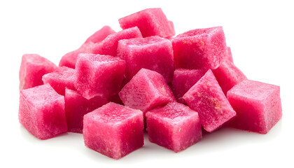Dragon fruit pulp cut in cubes isolated on white background