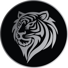 Stylized Monochrome Tiger Logo With Circular Background Design