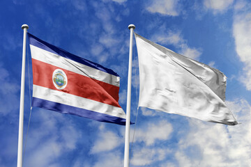 Flag of Costa Rica and a Blank White Flag Waving Against a Blue Sky, Symbolizing Peace, Surrender, or a New Beginning in International Relations.