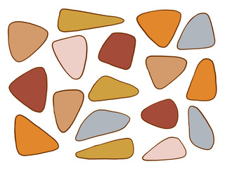 Hand Drawn Abstract Triangle Shape. A modern collection of seventeen hand drawn abstract triangle shapes in warm earthy tones with sketchy outlines soft edges. Perfect for collages patterns branding