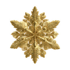 Golden Intricate Snowflake Design isolated on a transparent background