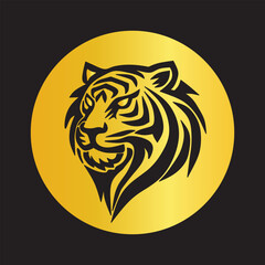 Golden Tiger Emblem With Black Background Symbolizing Strength and Elegance