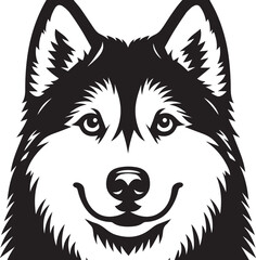 Siberian Husky Dog Vector Illustration in Black and White	