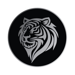 Stylized Monochrome Tiger Logo With Circular Background Design