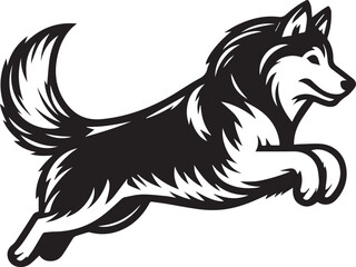 Siberian Husky Dog Vector Illustration in Black and White	