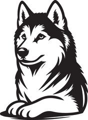 Siberian Husky Dog Vector Illustration in Black and White	