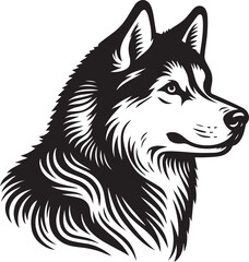 Siberian Husky Dog Vector Illustration in Black and White	