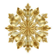 Golden Snowflake Mandala Design isolated on a transparent background