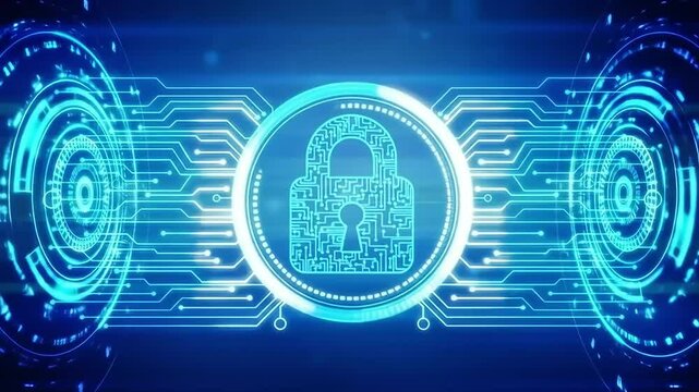 Digital Security System with Futuristic Padlock and Binary Code