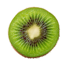 A vibrant close-up of a juicy kiwi slice, showcasing its bright green flesh and intricate seed pattern