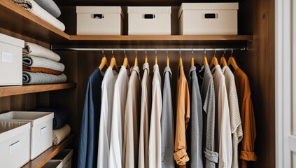 Closet with many clothes hanging on the rack