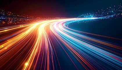 Obraz premium Night road with light trails, and city.