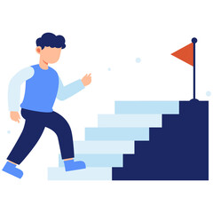 Climbing the stairs toward success with strong determination and focused effort to reach personal and professional achievement goals