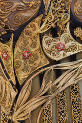 Traditional handmade portuguese gold ornate filigree jewerly. Gondomar, Portugal