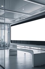 Large white screen with no content is in a room