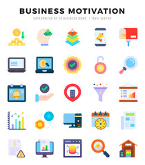 BUSINESS MOTIVATION Flat icons collection. 25 icon set in a Flat design.