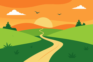 Fototapeta premium Mountain road winding through a green summer landscape under a clear sky